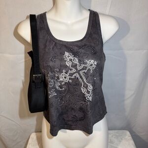 Romwe Biker Graphic Studded Tank Top Size M